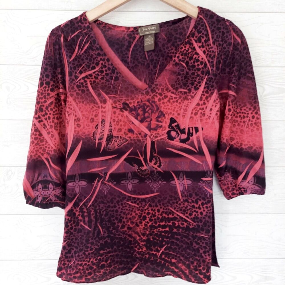 Jane Ashley Tunic Top Medium Butterfly Pink Purple Sublimination